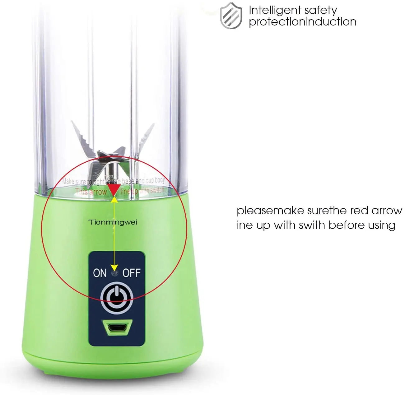 Portable blender Personal 6 Blades Juicer Cup Household Fruit Mixer, With Magnetic Secure Switch, USB Charger Cable 380ML(Green) pattanaustralia